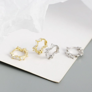 Luxurious S925 silver hoop earrings with marquise-cut white zircon in gold and silver finish