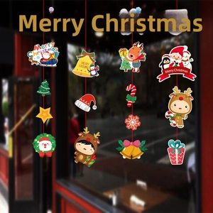 Décorations de Noël suspendues avec Père Noël et élan pour vitrines festives