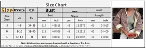 Detailed size chart for floral zip-up jacket with US/EU measurements from S to L