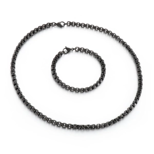 Set collana e bracciale in catena veneziana nera con chiusura a moschettone da uomo
