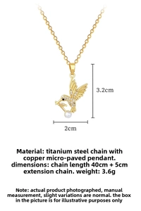 Spécifications de taille pour le collier pendentif colibri avec perle dorée