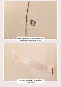 Detail of durable satin storage bag featuring metal air vents and widened webbed handles