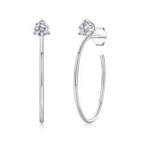Elegant S925 sterling silver hoop earrings with a round sparkling moissanite stone