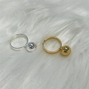 Minimalist 925 silver open rings in gold and silver finish with polished round bead charm