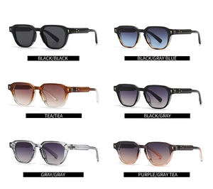 Detail of vintage rectangle sunglasses frames with metallic arrow rivet accents