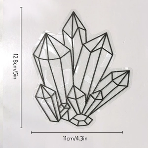 Macro detail showing crystal prism window decal dimensions of 12.8cm by 11cm