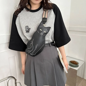 Cat Shaped Crossbody Bag PU Leather Striped Strap Cute Cartoon Animal Chest Sling Pouch Harajuku Style Women Girls