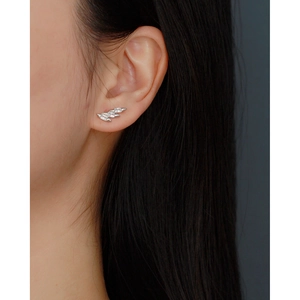 S925 sterling silver wing shaped cartilage stud earring with cubic zirconia stones