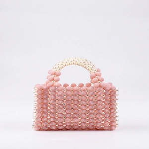 Borsa Di Perline Intrecciata A Mano Acrilico Perla Artificial Quadrata Svuotata Elegante Vintage Mini Borsa Da Donna Festa
