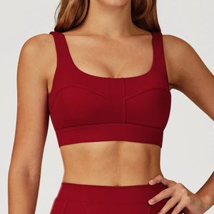 Soutien-gorge de sport yoga à fort impact bordeaux avec col en U et larges bretelles