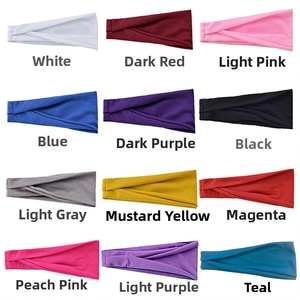 Grid display of 12 colorful elastic yoga headbands with premium pleated knit texture