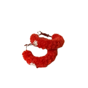 Elegant red flocked hoop earrings with silver snowflake accents for winter holiday style