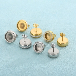Edelstahl Runde Zirkon Ohrringe Micro Pave Halo Ohrstecker Rohlinge DIY Schmuckherstellung Mode Accessoires Damen