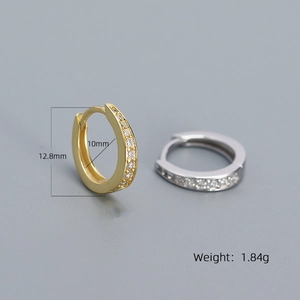 Minimalist S925 silver hoop earrings with clear pavé zircons in gold and silver finish