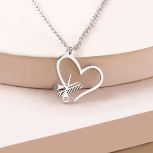 Heart Scissor Comb Pendant Necklace Stainless Steel Creative Hairdresser Stylist Jewelry Gift For Women