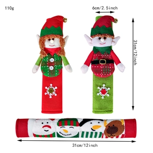 Close-up of Christmas elf fridge handle covers with detailed size measurements