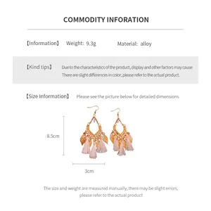 Detailed view of bohemian tassel earrings showing 8.5cm height and alloy texture details