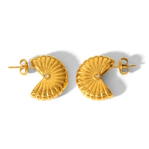 Elegant 18k gold stainless steel fan-shaped stud earrings with sparkling zircon