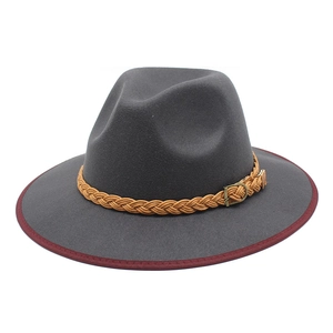 Chapeau fedora vert armée style britannique avec bord bordeaux et ruban de corde tressé
