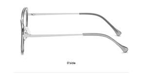 0° side view of transparent grey cat eye frames with slim silver metal temples