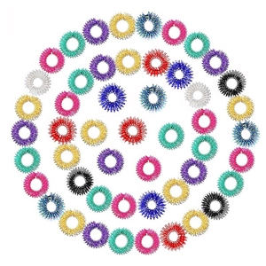 Colorful metal sensory spring finger massage rings for stress relief in multi-color pack