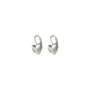 Minimalist silver heart earrings with sparkling pavé crystals and brushed metal finish