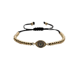 Bracelet œil porte-bonheur ajustable avec perles dorées et accents de pierre bleue