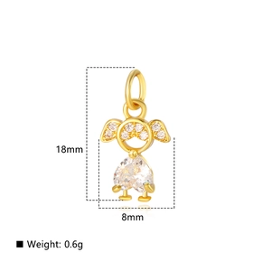 Exquisite gold copper girl pendant with heart cubic zirconia and dimensions 18x8mm