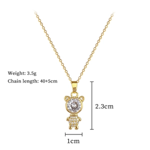 Detail of crystal bear pendant showing 2.3cm height and 40+5cm gold chain specs
