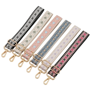 Set of 6 adjustable ethnic style woven purse straps with gold metal hardware buckles