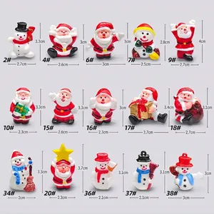 Size chart showing 15 styles of mini painted resin Santa and snowman figurines