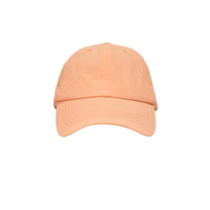 Detail of breathable quick-dry peach baseball cap with stitched brim and six-panel design