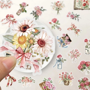 50 τεμάχια λουλουδάτα αυτοκόλλητα PET για scrapbooking με σχέδια λουλουδιών και γραμμάτων