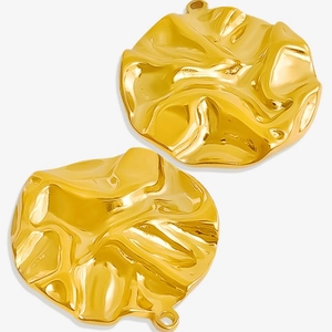 Pendentifs ronds en acier inoxydable 304 dorés avec texture froissée et éclat métallique