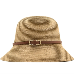 Chapeau De Paille Femme Protection Solaire Large Bord Respirant Cloche Avec Ceinture Similicuir Boucle Métal Élégant