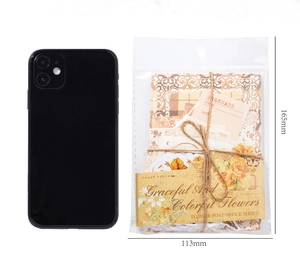 Vintage floral sticker set size 113mm x 165mm displayed next to a mobile phone