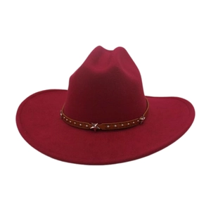 Classic wine red wool felt fedora with a studded leather band and western star accent