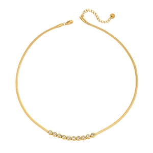 Elegant 18K gold plated stainless steel snake chain necklace with sparkling crystals