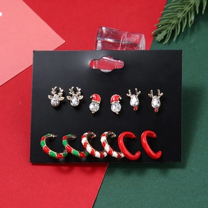 Christmas earring set with 6 pairs of festive reindeer, Santa and C-shaped stud designs