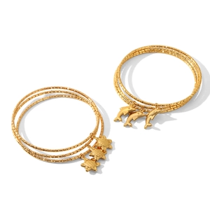 Dreiteiliges Edelstahl-Armband-Set mit goldenen Seestern- und Delfin-Anhängern