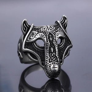 Wolf Head Ring Stainless Steel Viking Nordic Retro Vintage Punk Style Gothic Animal Totem Band Jewelry For Men