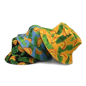 Banana Print Bucket Hat Reversible Cotton Summer Sun Protection Outdoor Beach Tropical Fruit Pattern For Women Men