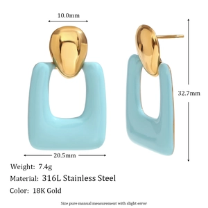 18K gold plated 316L stainless steel geometric earrings with light blue enamel inlay