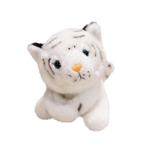 Cute white plush tiger snap bracelet toy with black stripes and blue eyes for kids
