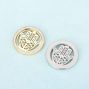 Minimalist Hamsa Hand pendant charms in gold and silver finish with sparkling crystal edges