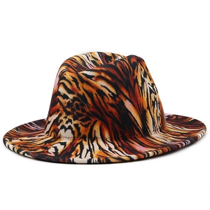 Close-up of 3D tiger stripe pattern on felt jazz hat with orange and black textures