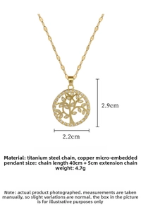Detailed dimensions of the golden tree of life pendant necklace in titanium steel