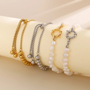 Bracelets réglables en or 18 carats et argent avec perles et fermoirs à ressort