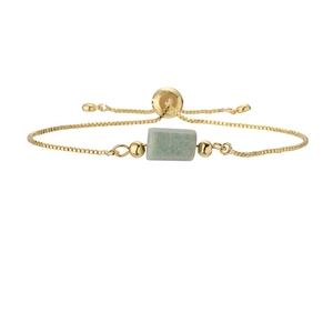 Adjustable golden box chain bracelet with green rectangular natural stone charm
