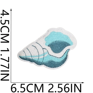 Conch sea shell embroidered patch with 4.5x6.5cm size dimensions on white background